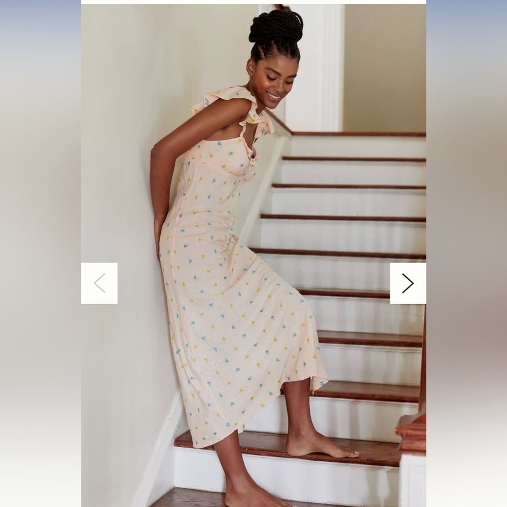 Anthropologie Scallop Babydoll Midi Dress Embroidered Floral